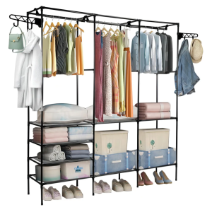 Estante Para Ropa Organizador Zapatero Y Perchero 3 Niveles Color Negro