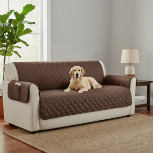 Forro Protector De Sofá Funda Reversible De 3 Puestos Marrón Oscuro Y Blanco