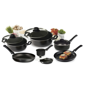 Ollas Bateria Universal 11 Piezas En Aluminio Antiadherente Negro