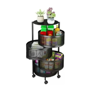 Estante Almacenamiento Redondo Giratorio Multiusos 4 Niveles Color Negro