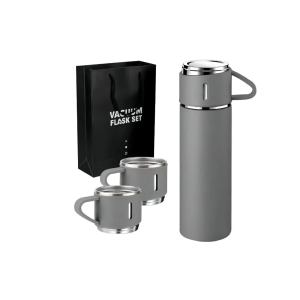 Termo De Acero Inoxidable Con 3 Tazas De Bebidas Frías Y Calientes, Color Gris