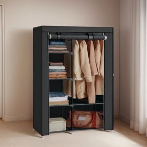 Armario De Tela Doble Organizador Zapatero Estante Multiusos Marrón