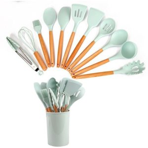 Kit Utensilios Cocina Juego De 12 Piezas En Silicona Color Verde Claro
