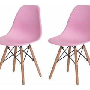 Juego De 2 Sillas De Comedor Charles Eiffel Eames Con Base De Madera, Marco De Silla, Color Rosa Claro