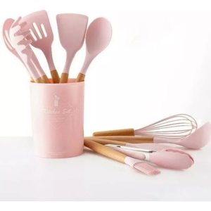 Set 12 Utensilios De Cocina Silicona Resistente Calor Juego Color Rosa