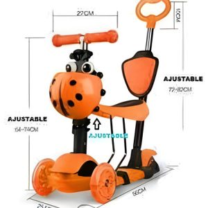 Scooter Mariquita 5 En 1 Patineta Luz Led Musical Naranja