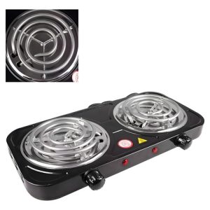 Fogon Eléctrico 2 Puestos Mn Hp-8060, Estufa Electrica 5 Niveles Temperatura Color Negro