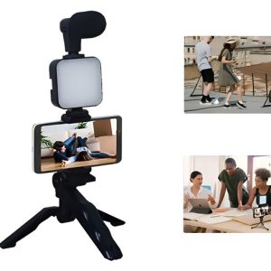 Kit Video Tripode Celular  + Microfono Estabilizador Video Negro