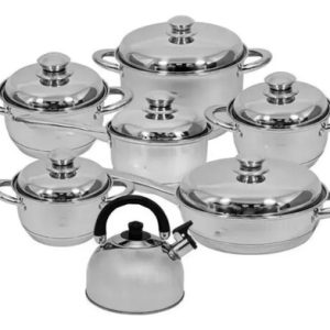 Batería Ollas Acero Quirúrgico Juego 13 Piezas Con Tetera Plateado