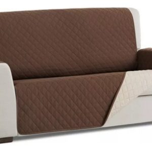 Forro Protector De Sofá Funda Reversible De 3 Puestos Marrón Oscuro Y Blanco