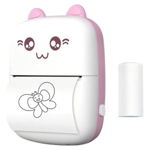 Mini Impresora Térmica Portátil Bluetooth Gatito + 1 Rollo Color Rosa
