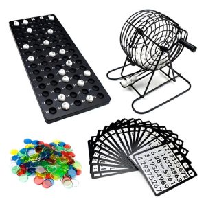 Bingo Set Completo Con Tómbola Metálica Bolas Numeradas Y Cartones