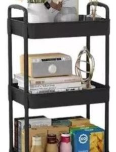 Estante Rodante De 3 Niveles Organizador Movil Multifunciona Color Negro/blanco