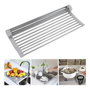 Escurridor De Platos Enrollable Cuadrado De Acero Color Gris