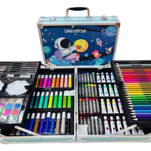 Set Arte Caja Metalica Colores Crayones Astronauta 145 Pieza