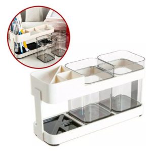 Porta Cepillo De Dientes Organizador De Baño Doble Vaso Blanco
