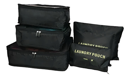 Set Organizador Valija Laundry Pouch 6 Piezas Negro Impermeable Plegable