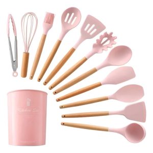 Set De Utensilios De Cocina 12 Piezas En Silicona Color Rosa
