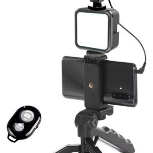 Tripode Con Microfono Para Celular Kit De Grabación Portatil Negro