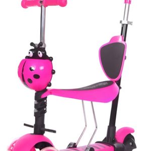 Patineta Scooter Aluminio Silla Ajustable Canasta Mariquita Color Fucsia Ladybug