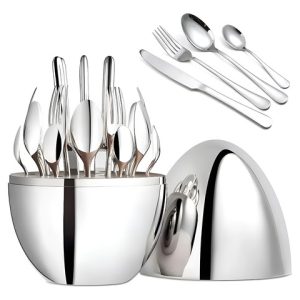 Juego De Cubiertos 24pcs Acero Inoxidable Gold Estuche Huevo Color Plateado