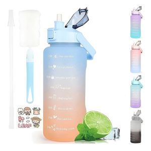 Botella De Agua Motivadora 2 Litros Con Marcador De Tiempo Color Azul