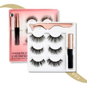 Kit Pestañas Magneticas X3 Par Delineador C/iman Y Aplicador Color Negro