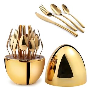 Juego De Cubiertos 24pcs Acero Inoxidable Gold Estuche Huevo Color Dorado