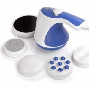 Masajeador Eléctrico Relax & Tone Portátil, Color Blanco, Alivia Dolores Musculares Y Moldea El Cuerpo, Velocidad Ajustable Y Cabezas Intercambiables, Styles Stars.