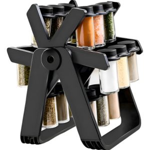 Porta Especiero Genérica 18 En 1 Giratorio De Plástico Negro Incluye 18 Frascos