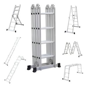 Escalera Multifuncional Plegable 12 Pasos Aluminio 3,6 Mts Plateado