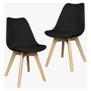 Kit 2 Sillas Eames Acolchada Tulip Patas Madera Sala Comedor Negro Negro Acolchada