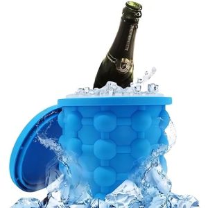 Cubeta Y Molde De Hielo De Silicona 2 En 1 Con Tapa Color Azul