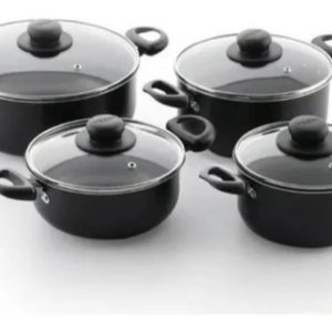 Batería Universal 8 Piezas Antiadherente Juego De Ollas Negro