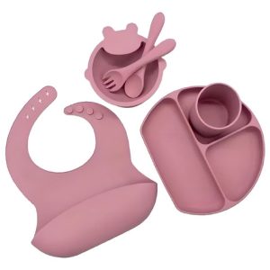Set Jkr Silicona Antideslizante Bebé 6 Piezas Rosa Cubiertos 0-24 Meses