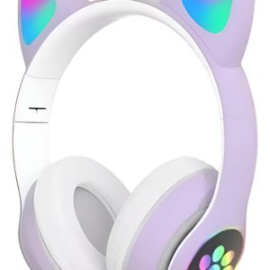 Audifonos Bluetooth Orejitas De Gato Con Luz Diadema Orejas Lila