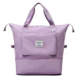 Bandolera De Viaje Grande, Impermeable, Plegable, De Color Lila, Diseño Sólido, Nombre