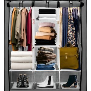 Closet Armario Plegable De Tela 3 Puertas Portátil Color Gris