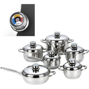Juego De Ollas Acero Quirúrgico Termostato Schaffhausen 12pc Color Plateado