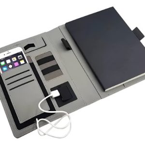 Agenda Con Cargador Power Bank Carga Inalambrica Celular Liso Negro