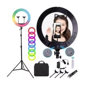 Aro De Luz Led 45cm Tripode + Doble Control Rgb Bluetooth Negro