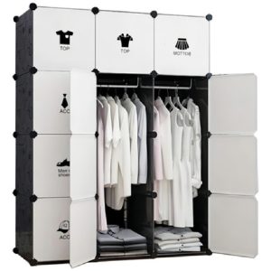 Armario Modular Makeda Cabideiro Negro Perchero Portátil Barrales