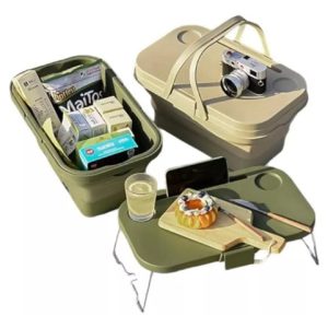 Cesta De Camping Canasto Plegable Portátil Viajes Picnic Verde Oscuro