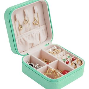 Joyero Portátil Caja Organizadora Joyas Aretes Anillos Viaje Color Turquesa