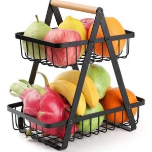 Organizador Cocina Acero Estante Frutas Verduras 2 Niveles Negro