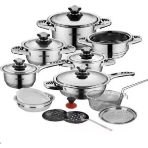 Bateria De Ollas Hoffman Germany 21 Piezas Acero Quirúrgico Plateado