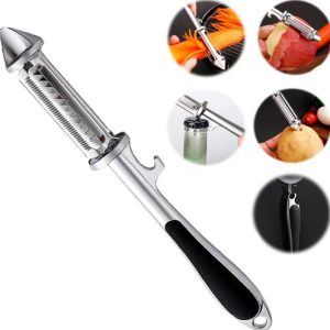 Cuchillo Pelador 3 En 1 Multifuncional Acero Inoxidable Plateado