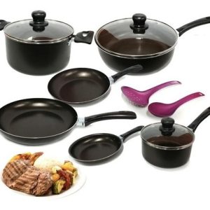 Juego De Ollas Imusa 11 Piezas Bateria Antiadherente+obsequi Negro