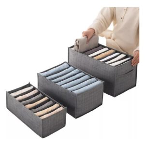Organizador De Jeans Divisor Cajon Armario 3 Unidades Ropa Gris