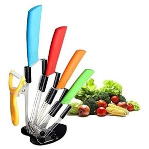 Juego De Cuchillos Multicolor En Ceramica 5 Piezas Con Base Multicolor